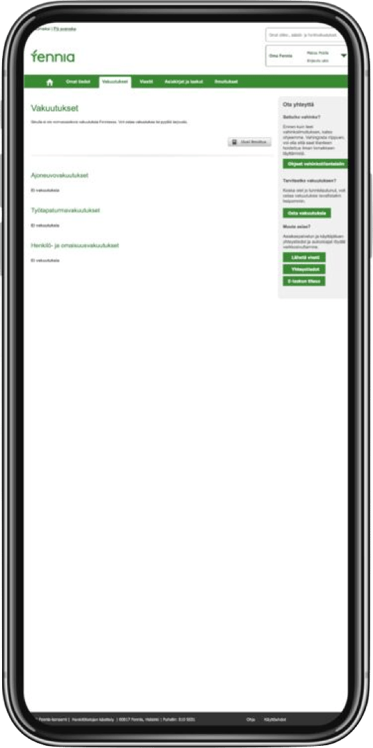 Fennia self-service portal before