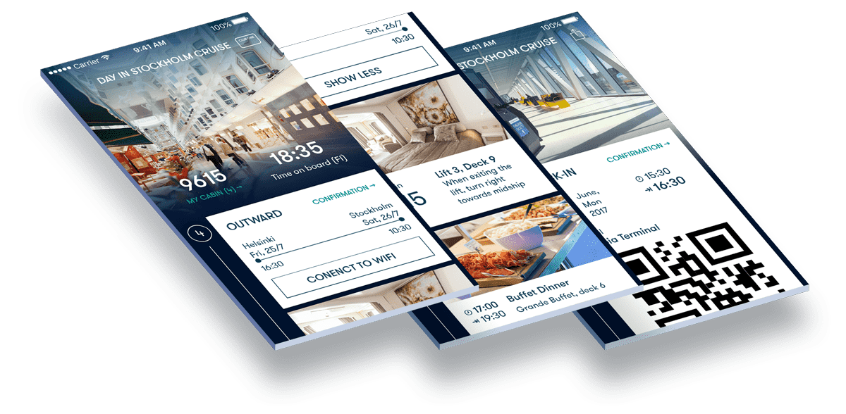MyJourney timeline on three screens